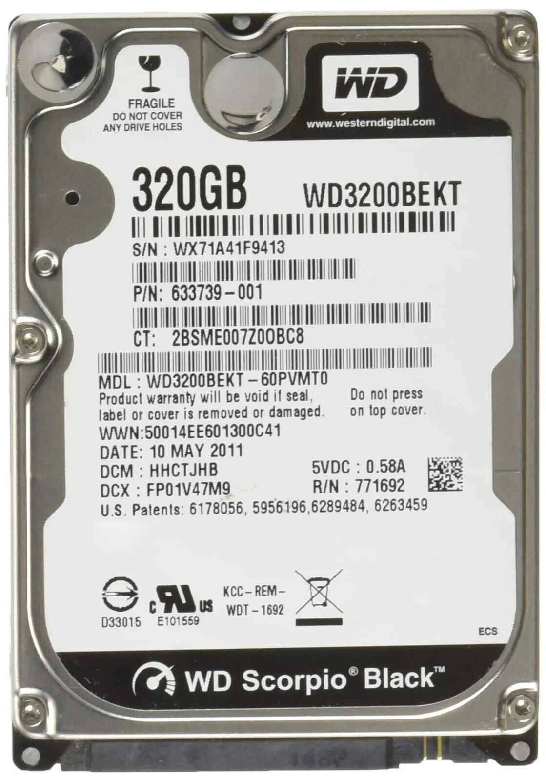 lot of 5 Western Digital wd3200bekt Scorpio Black 320GB 2.5" 7200RPM SATA Laptop
