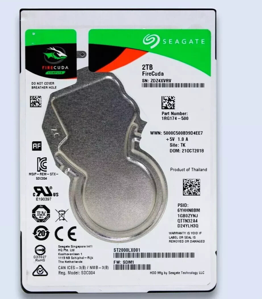 Seagate FireCuda ST2000LX001 2TB SSHD 2.5" SATA Laptop Solid State Hybrid Drive