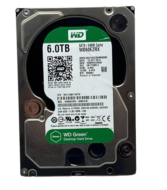WD Green 6 TB Hard Drive 3.5" SATA 6Gb/s 64MB Cache 5.4k HDD WD60EZRX HDD