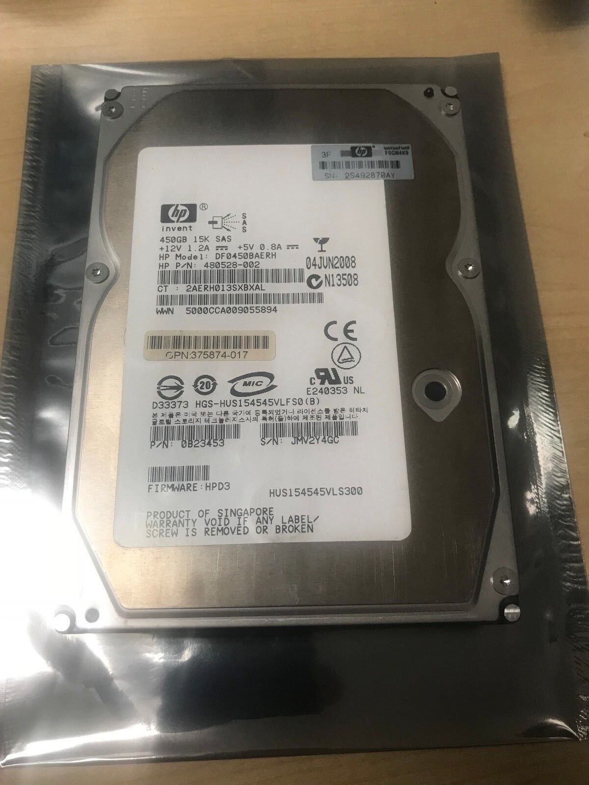 480528-002 HP 450GB 3.5 in / SAS / 15000rpm Hitachi GST Ultrastar 15 K 450 HUS