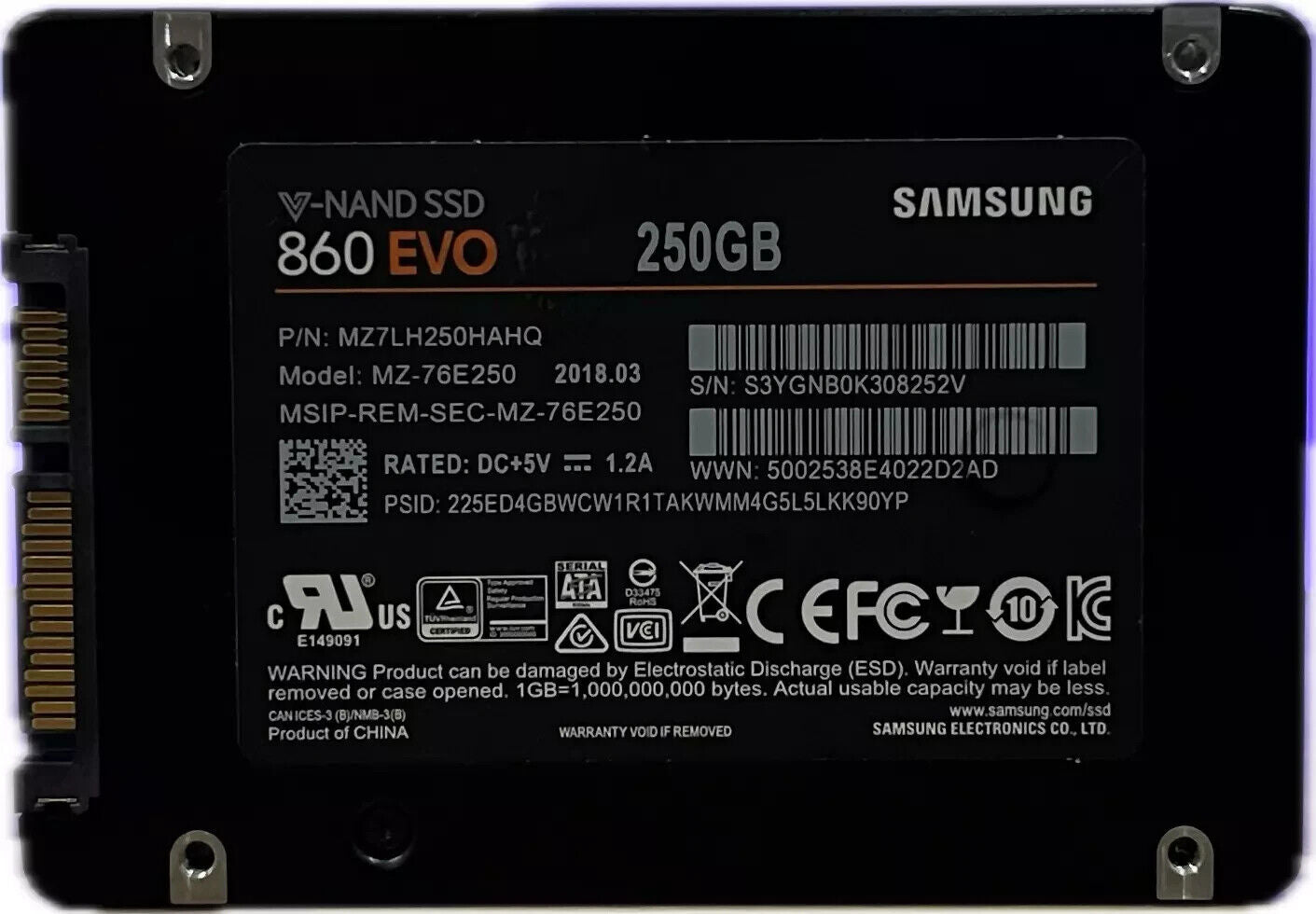 Samsung 860 EVO 250GB SSD MZ-76E250 2.5" SATA III Solid State Drive -