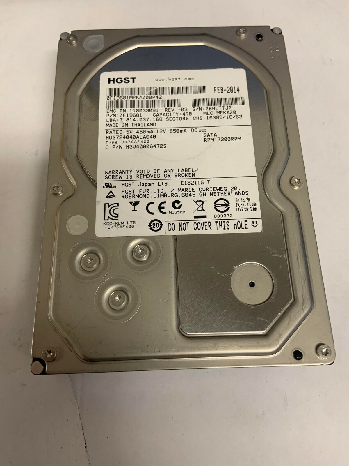 HUS724040ALA640 P/N: 0F19681 MLC: MPKAZ0 Thailand HGST 4TB