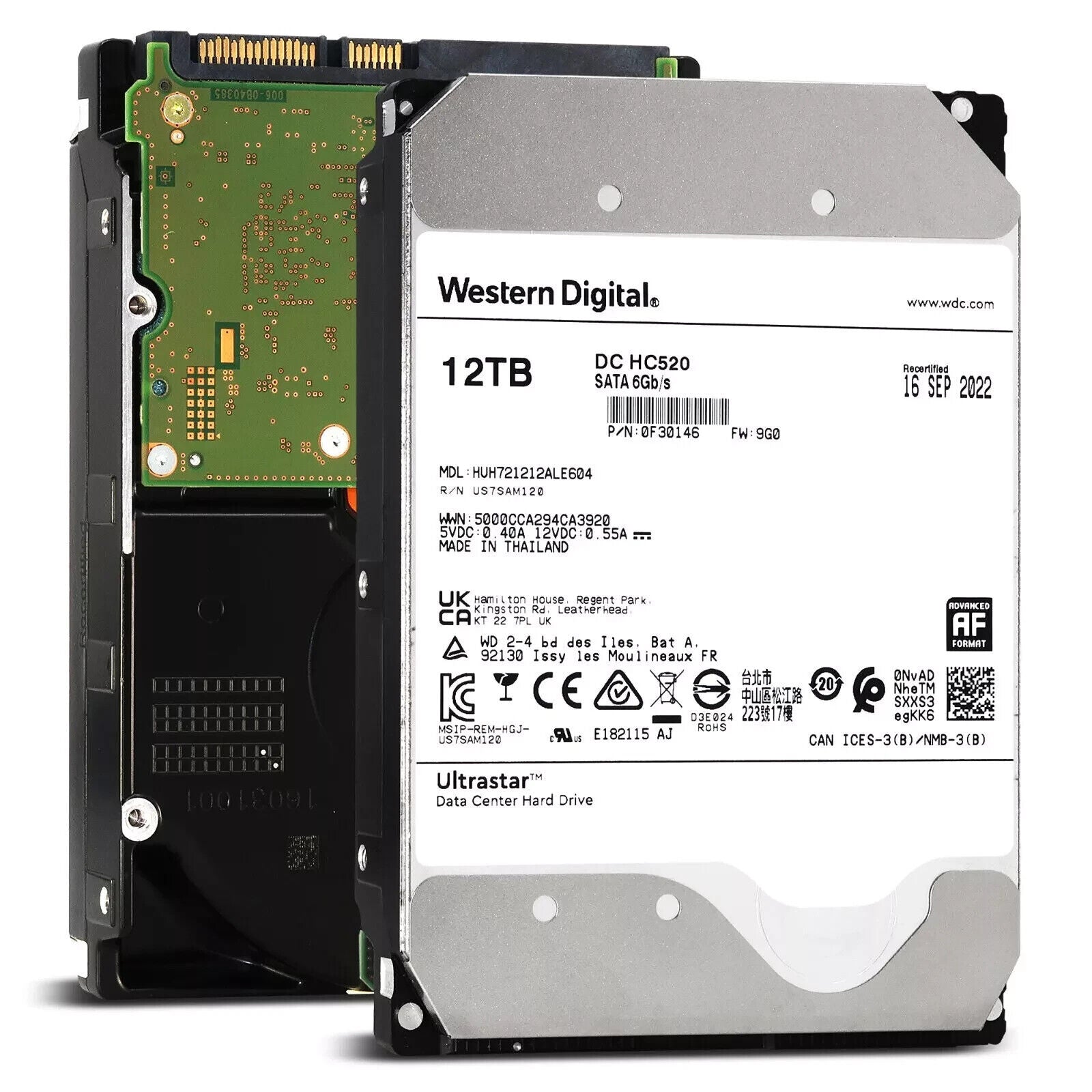 WD Ultrastar DC HC520 12TB SATA 3.5" Enterprise HDD — HUH721212ALE604 (0F30146)