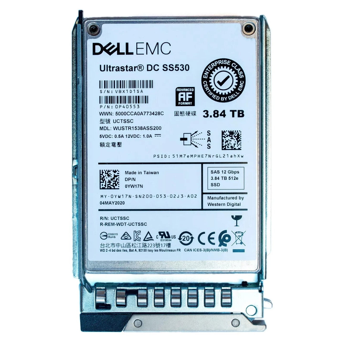 Dell 14/15/16G 3.84TB 2.5" SAS 12Gb/s Read-Intensive SSD UltrastarDC SS530 YW17N