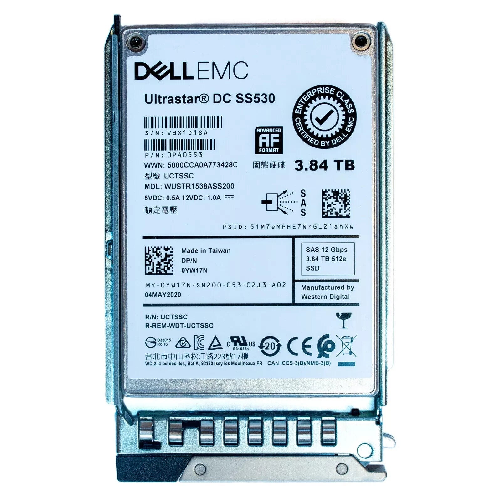 Dell 14/15/16G 3.84TB 2.5" SAS 12Gb/s Read-Intensive SSD UltrastarDC SS530 YW17N