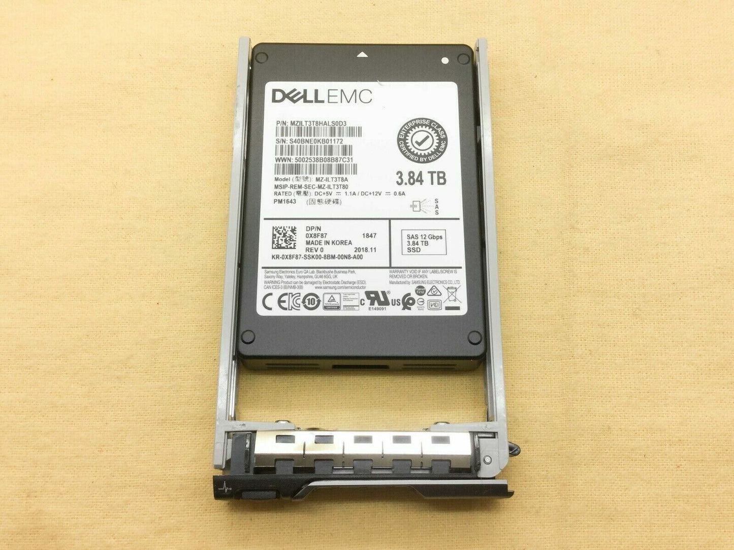 X8F87 DELL EMC 3.84TB 12Gbps SAS 2.5IN HOT-PLUG SSD 0X8F87 MZ-ILT3T8A