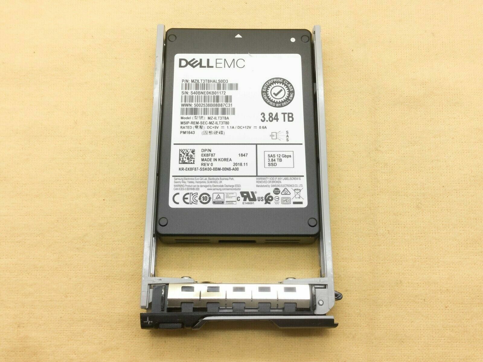 X8F87 DELL EMC 3.84TB 12Gbps SAS 2.5IN HOT-PLUG SSD 0X8F87 MZ-ILT3T8A