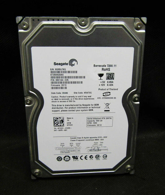 Dell Seagate,  500GB ST3500620  0FY291, FY291,  7.2K, 3.5" SATA HDD Hard Drive