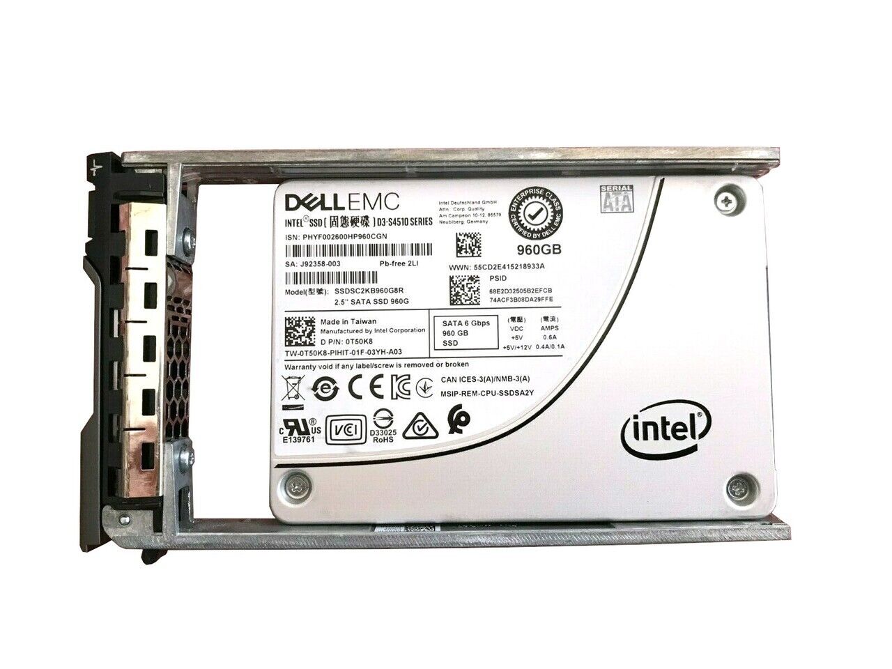 Dell T50K8 960GB TLC SATA SSD 2.5" 6Gbps RI Solid State Drive SSDSC2KB960G8R