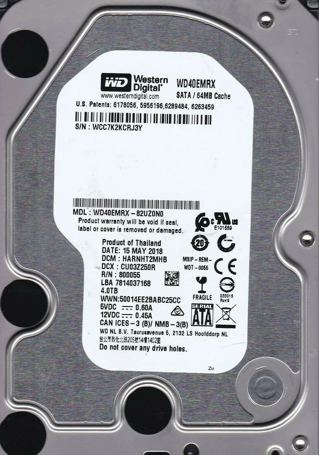 Western Digital WD40EMRX 4TB SATA 3.5 Internal Hard Drive WD 64MB Cache