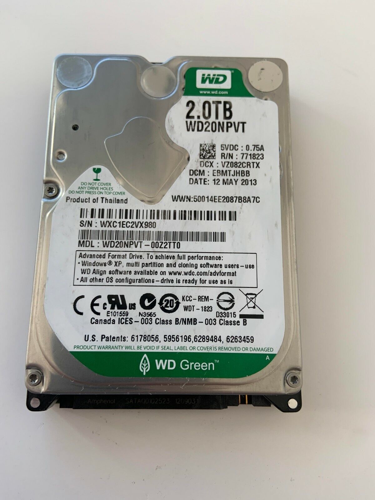 Western Digital WD20NPVT-00Z2TT0 2TB DCM: EBMTJHBB 2.5" HARD DRIVE