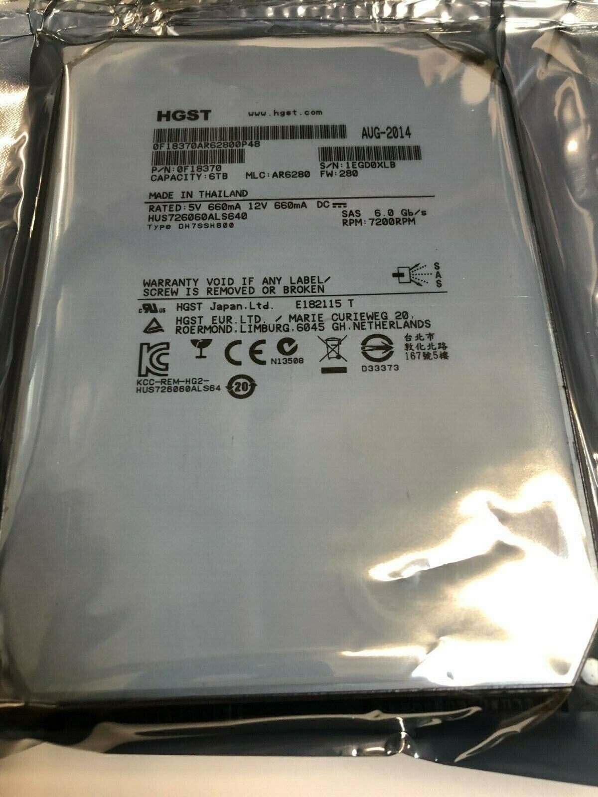 HGST HUS726060ALS640 6TB 3.5" SAS HDD 7200 RPM 6.0 GB/s 64Mb 0F18370 dell HP