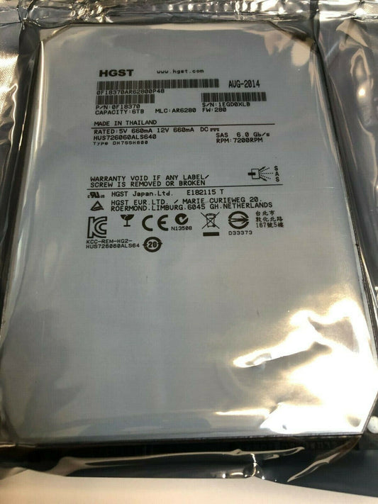 HGST HUS726060ALS640 6TB 3.5" SAS HDD 7200 RPM 6.0 GB/s 64Mb 0F18370 dell HP
