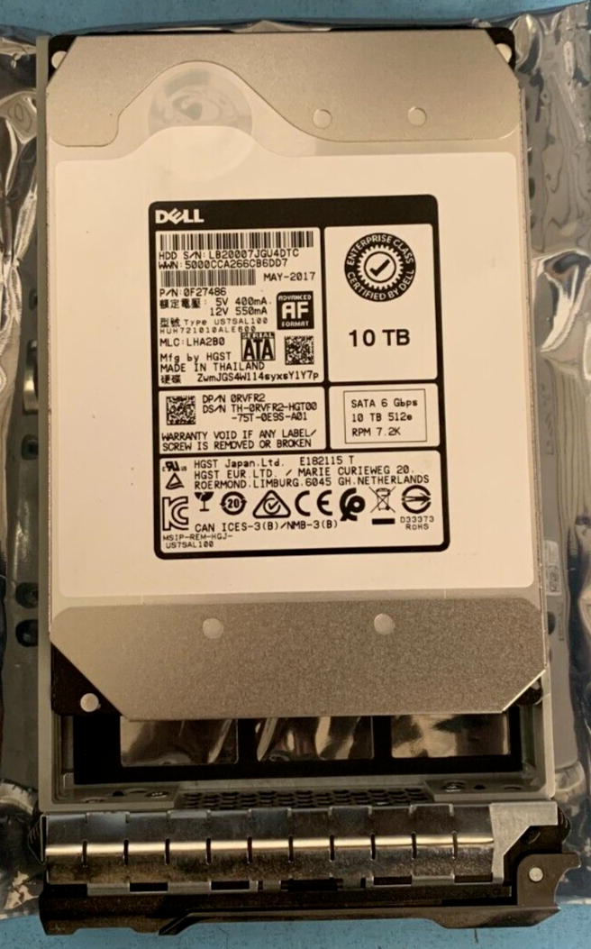 Dell 10TB 3.5" 6Gbps 7.2K SATA Hard Drive RVFR2 HUH721010ALE600