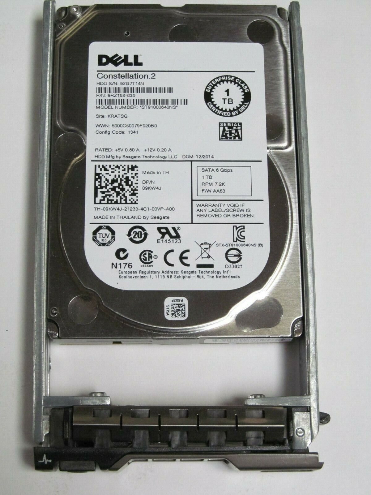 Dell 1TB 7.2K 2.5" 6G SATA 9KW4J 09KW4J ST91000640NS HDD Hard Drive w/ R Tray