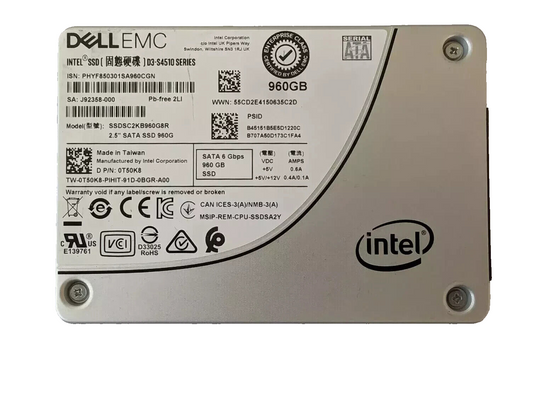 DELL EMC 0T50K8 D3-S4510 SERIES 960GB SATA 6Gbps 2.5' SSD SSDSC2KB960G8R T50K8