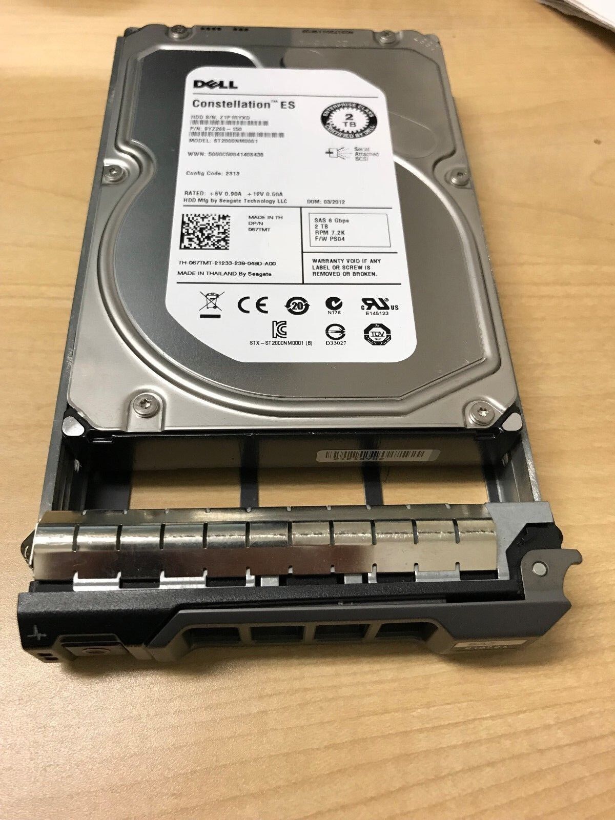 Dell 67TMT 2TB 7.2k 3.5In SAS Hard Drive w/ R Series Tray server original tray