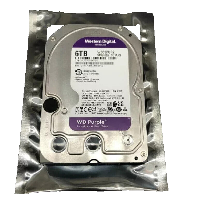 WD Purple Surveillance 6TB Internal Hard Drive 3.5" SATA HDD WD63PURZ