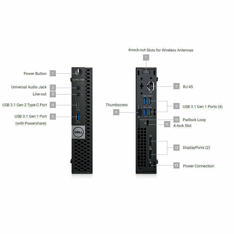 Dell OptiPlex 7070 Micro PC Core i7-9700T 1.9 GHz 16gb DDR4 256gb Nvme Win 11 p