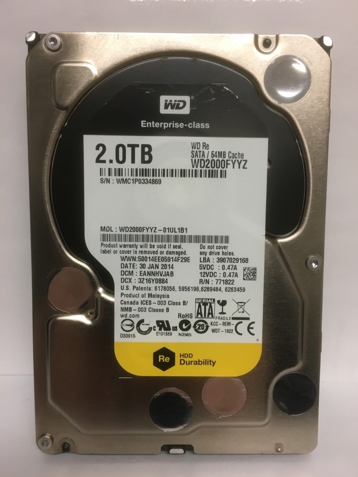 WD RE WD2000FYYZ 2TB 7200RPM 64MB Cache SATA 6.0Gb/s 3.5" Enterprise Hard Drive