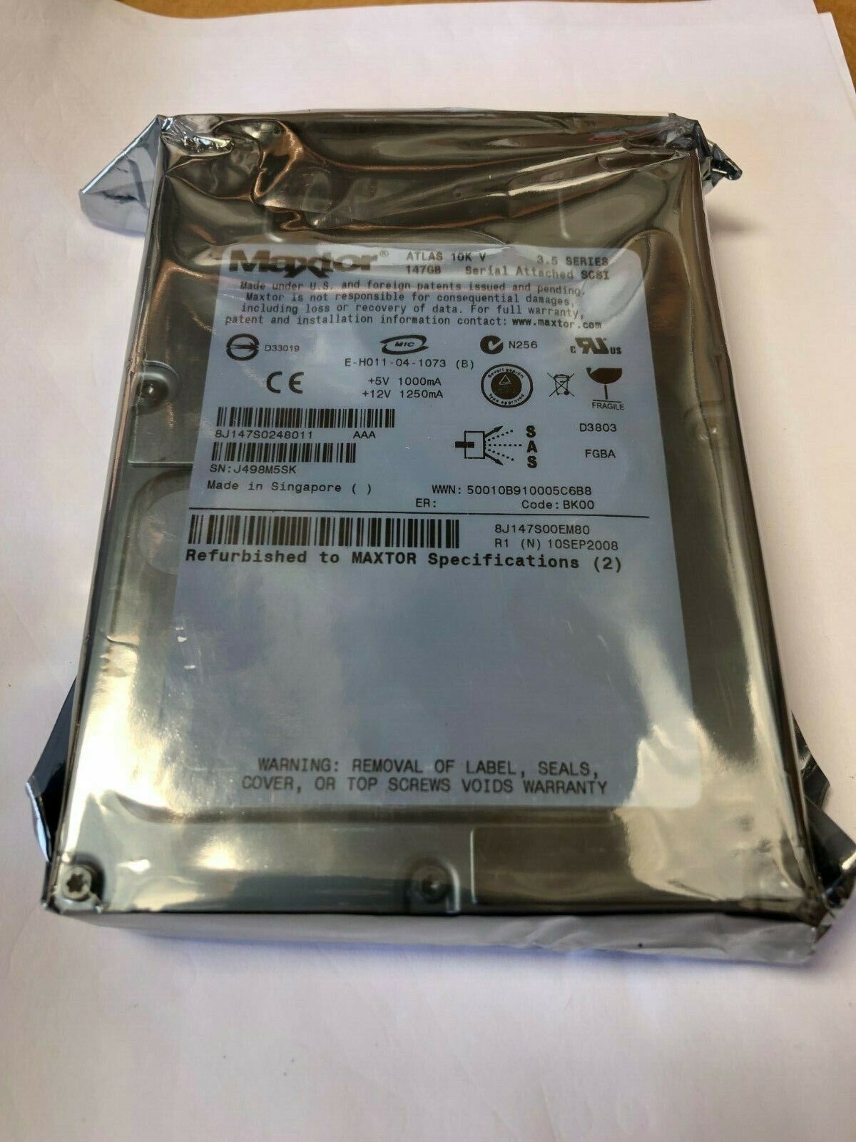 Maxtor Seagate 147GB 10K 8J147S0 SAS Serial SCSI Hard Drive