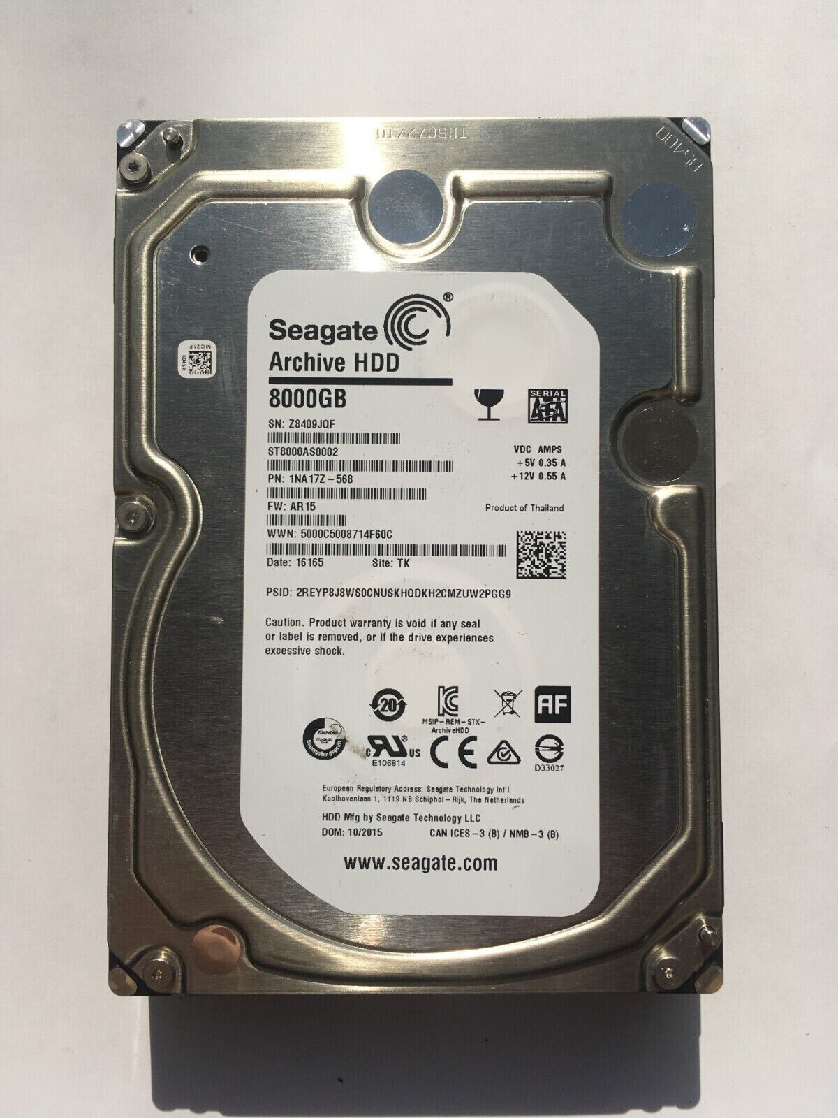 SEAGATE 8TB 5.9K 6Gb/s 3.5" AF SATA ST8000AS0002 ARCHIVE HDD hard drive