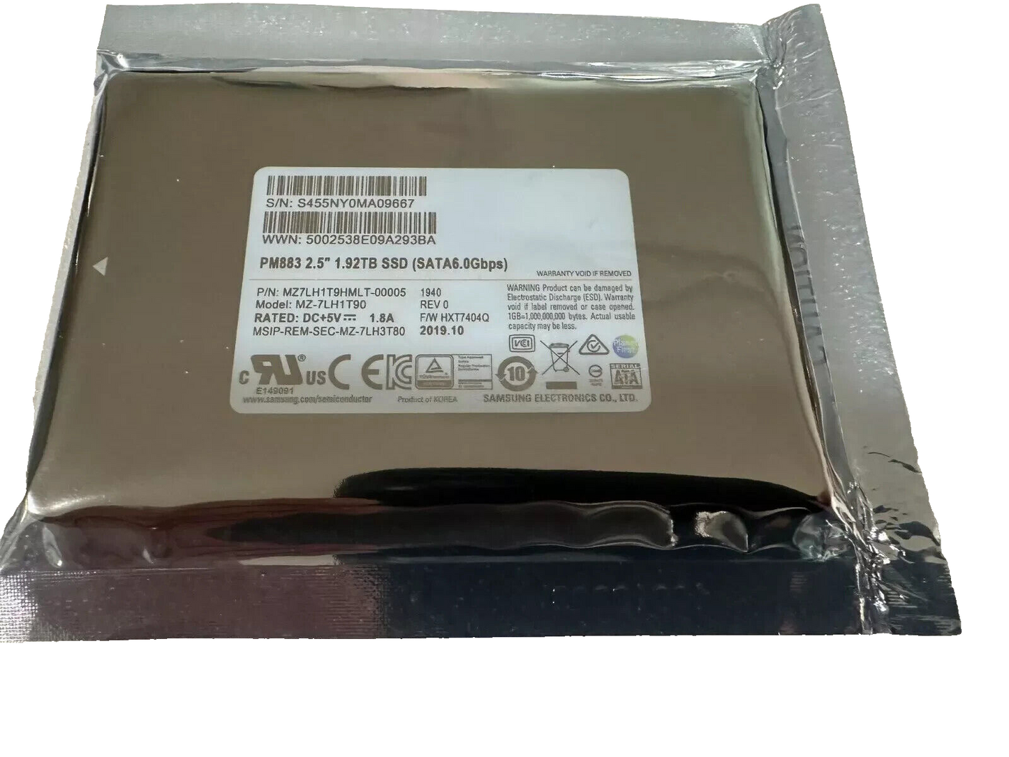 SAMSUNG PM883 1.92TB MZ7LH1T9HMLT 6G SATA 2.5" SFF SSD SOLID STATE MZ-7LH1T90