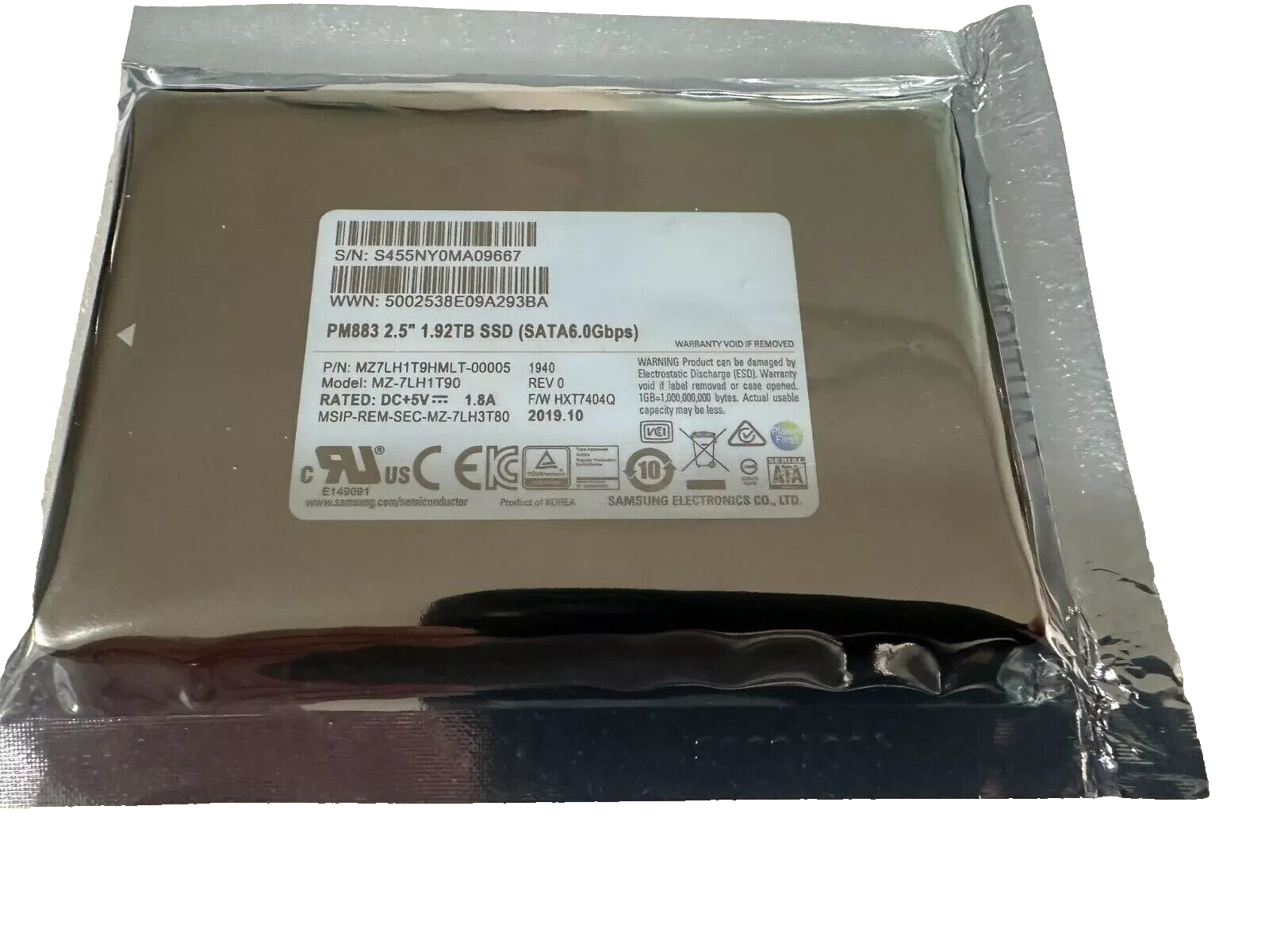 SAMSUNG PM883 1.92TB MZ7LH1T9HMLT 6G SATA 2.5" SFF SSD SOLID STATE MZ-7LH1T90