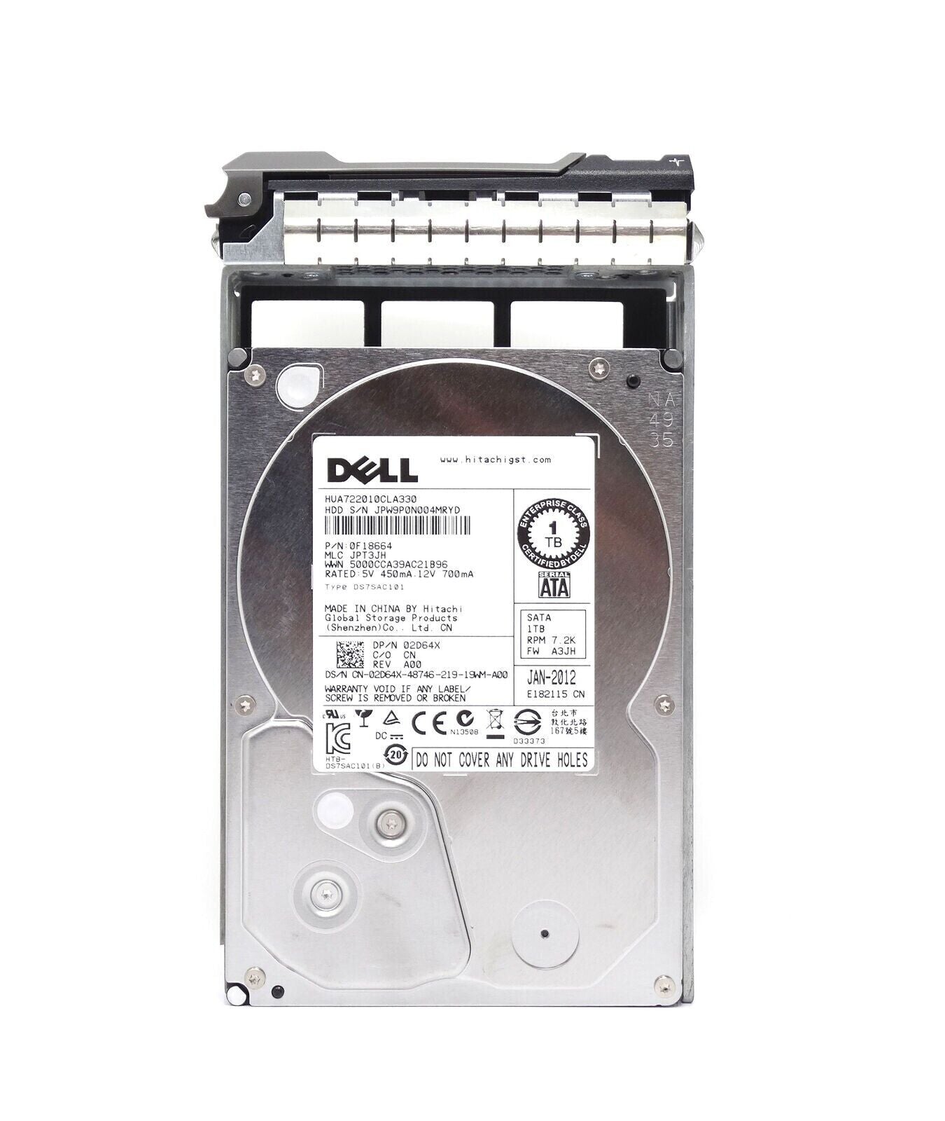 2D64X 02D64X Dell 1TB 7.2K RPM 3Gb/s 3.5" SATA SERVER HDD Hard Drive