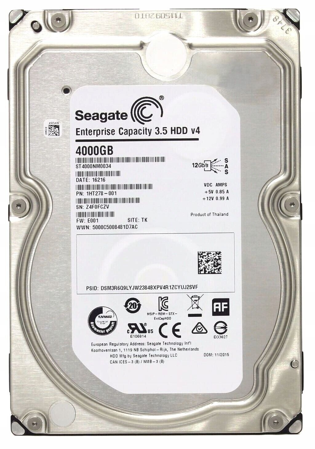 ST4000NM0034 SEAGATE 4TB 7.2K 12G LFF 3.5" 128MB SAS 512E ENTERPRISE HARD DRIVE