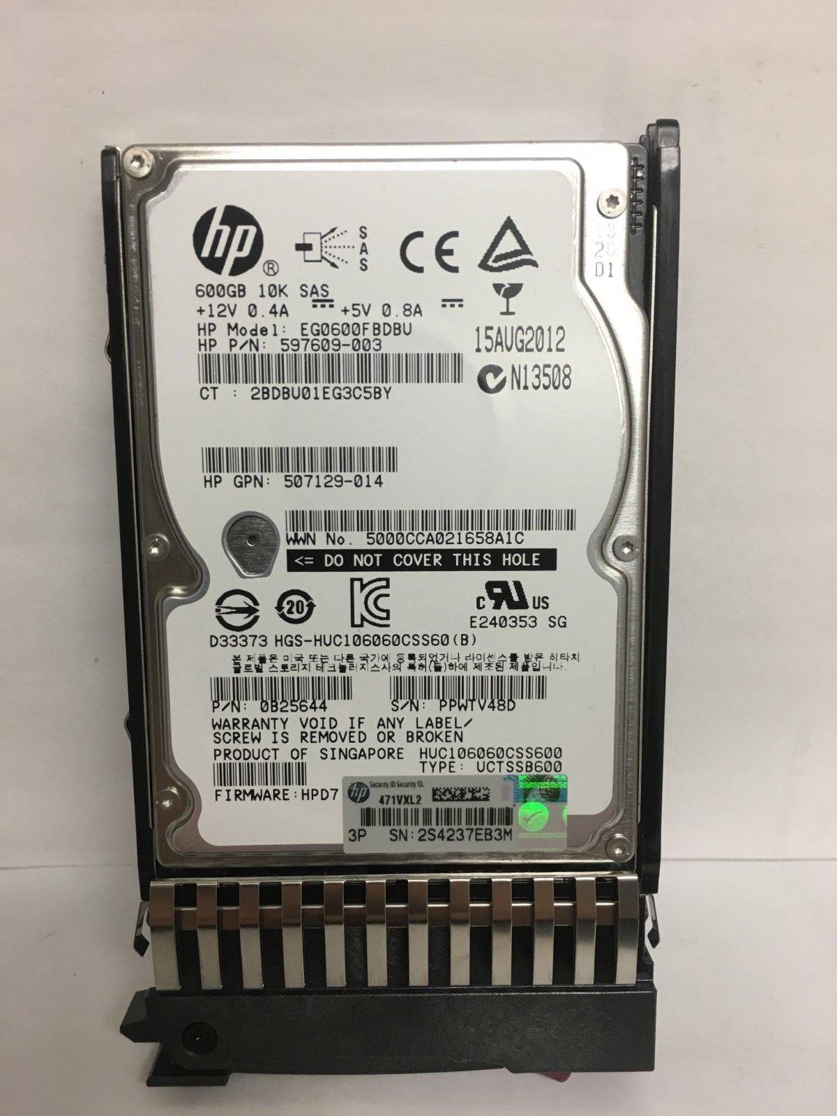 HP EG0600FBDBU 597609-003 600GB 10K RPM 2.5" SAS Hard Drive Caddy Tray 0B25644