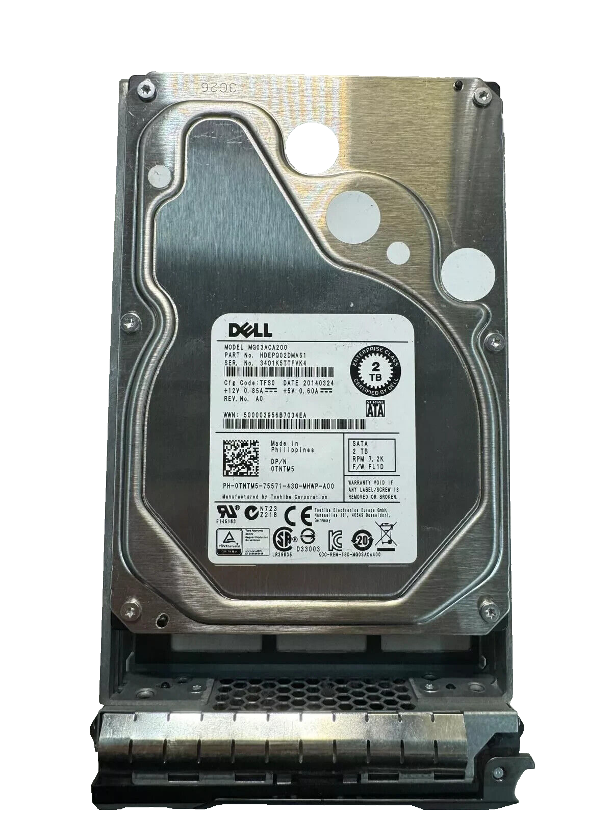 DELL MG03ACA200 HDEPQ02DMA51 0TNTM5 2TB 7.2K RPM 64MB CACHE 6Gb/s SATA 3.5" HDD