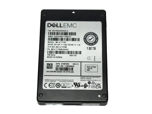 DELL EMC PM1643a 1.92TB 2.5" 12Gb/s SAS SSD MZILT1T9HBJRAD3 MZ-ILT1T9C 0TMTW9
