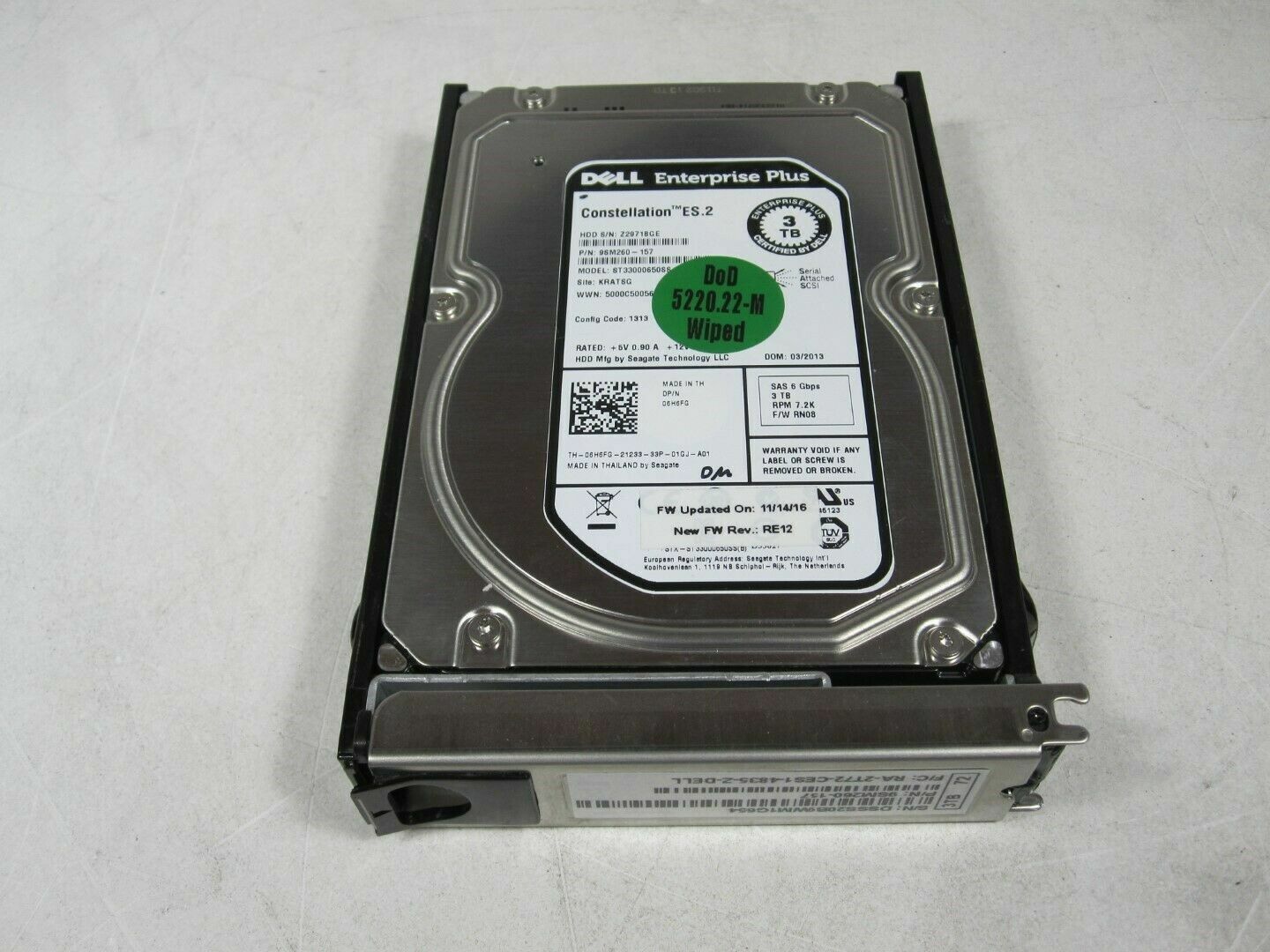 Dell EqualLogic 3TB 7.2K SAS 3.5" Hard Drive 6H6FG PS6500E PS6510E With Tray