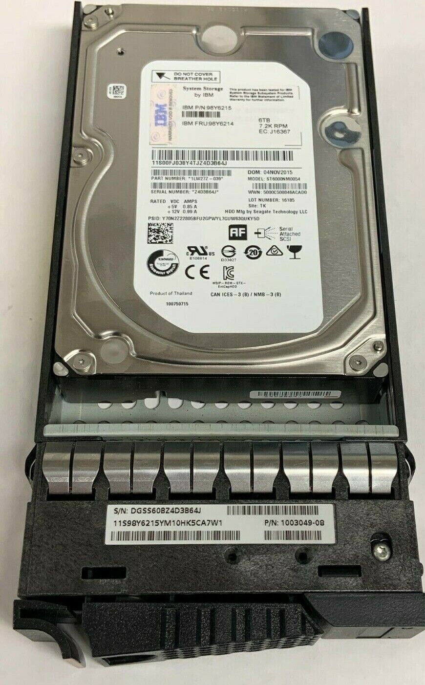 IBM 98Y6214, 98Y6215 6TB 7.2K 12GBPS  3.5" HDD  Sas-12gbps 512e 128mb