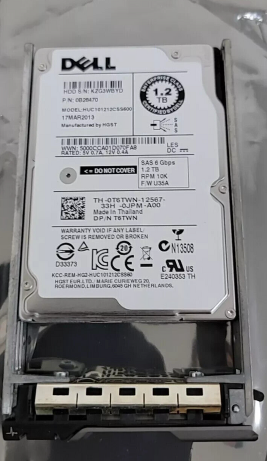 Dell 1.2TB 6G 10K 2.5" SAS 0T6TWN T6TWN HUC101212CSS600 HDD HARD DRIVE W/Tray