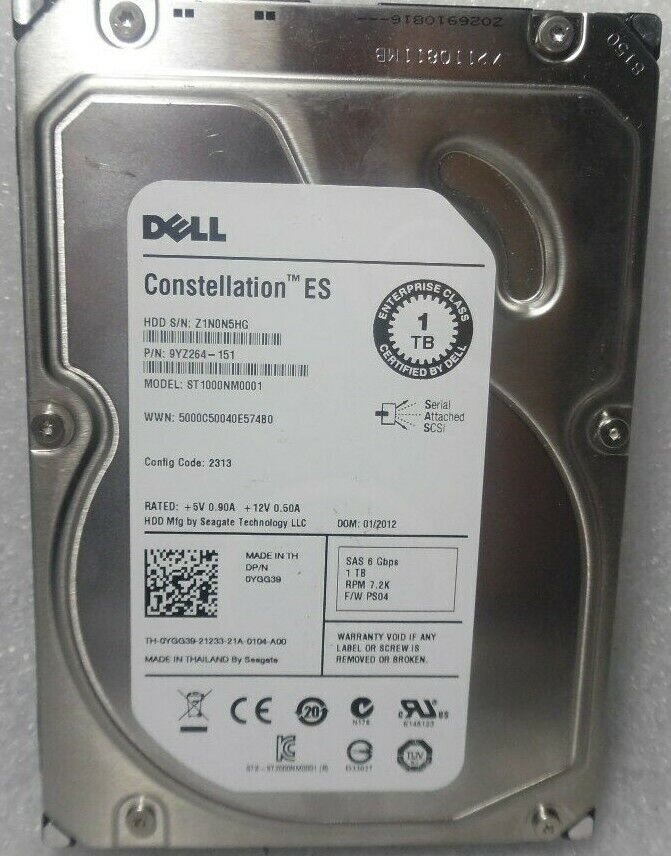 YGG39 DELL 1TB 7.2K 6G 3.5IN SAS HDD ST1000NM0001 0YGG39