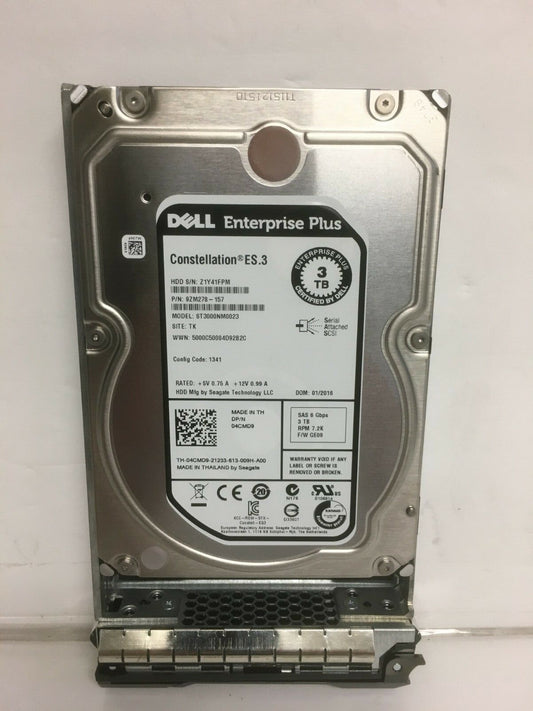 4CMD9 Dell 04CMD9 3TB 6G 7.2K SAS 3.5" Enterprise Plus Hard Drive ST3000NM0023