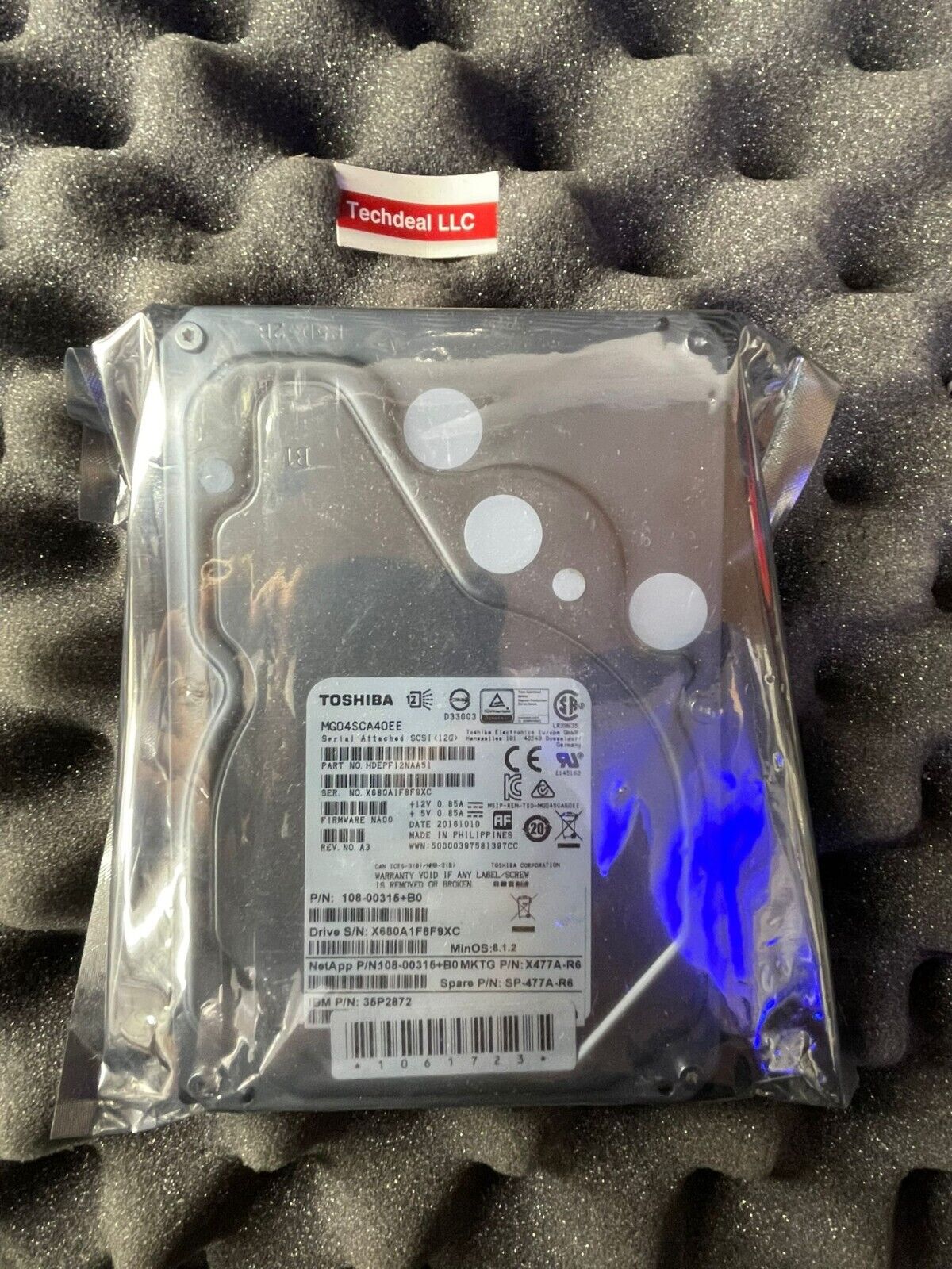 4TB SAS 12G 7.2k 128MB 3.5" Toshiba MG04SCA40EE Dell IBM HP 35P2872 HDEPF12NAA51