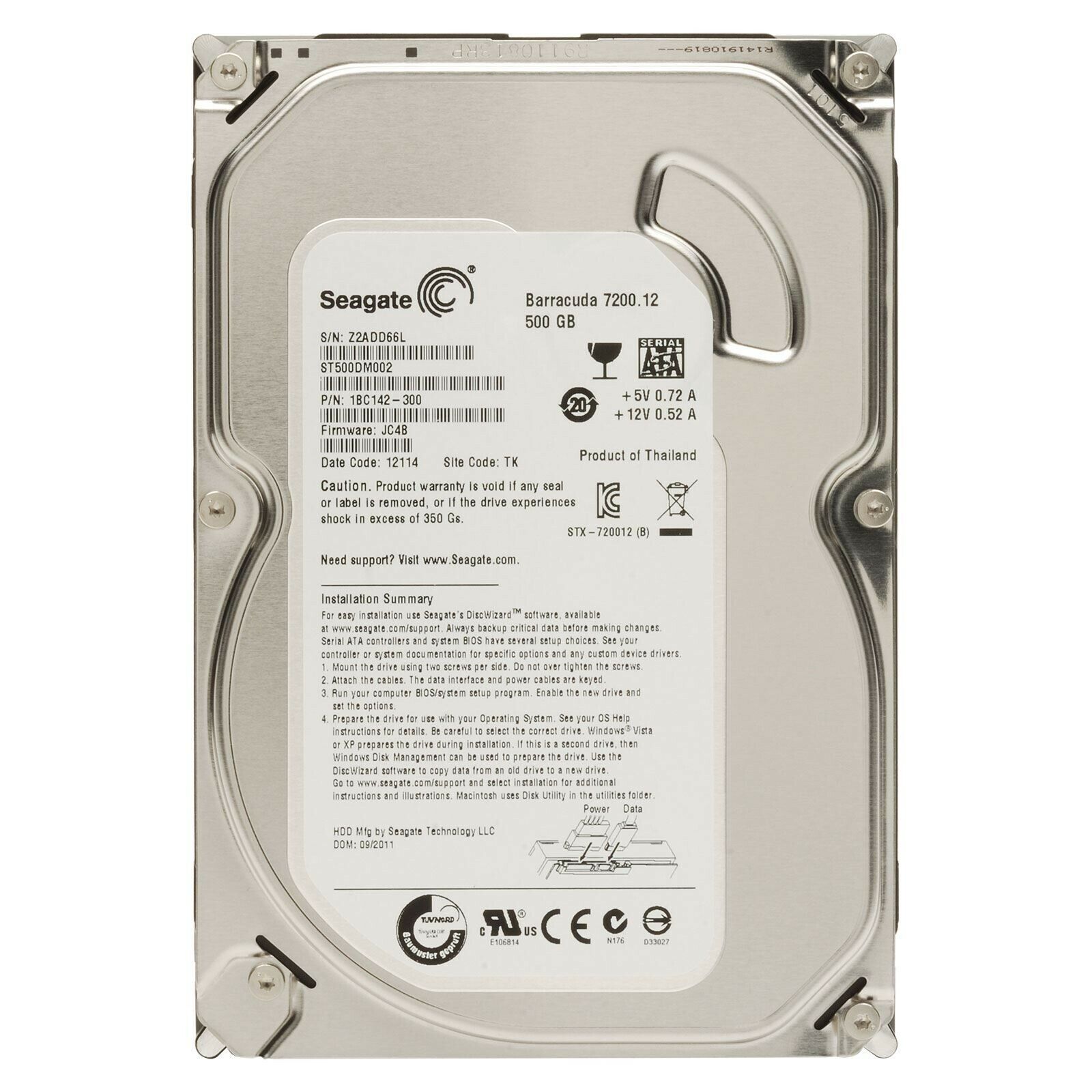 Seagate Barracuda 7200.12 500GB 7200RPM SATA 6Gbps 16MB Cache 3.5" ST500DM002