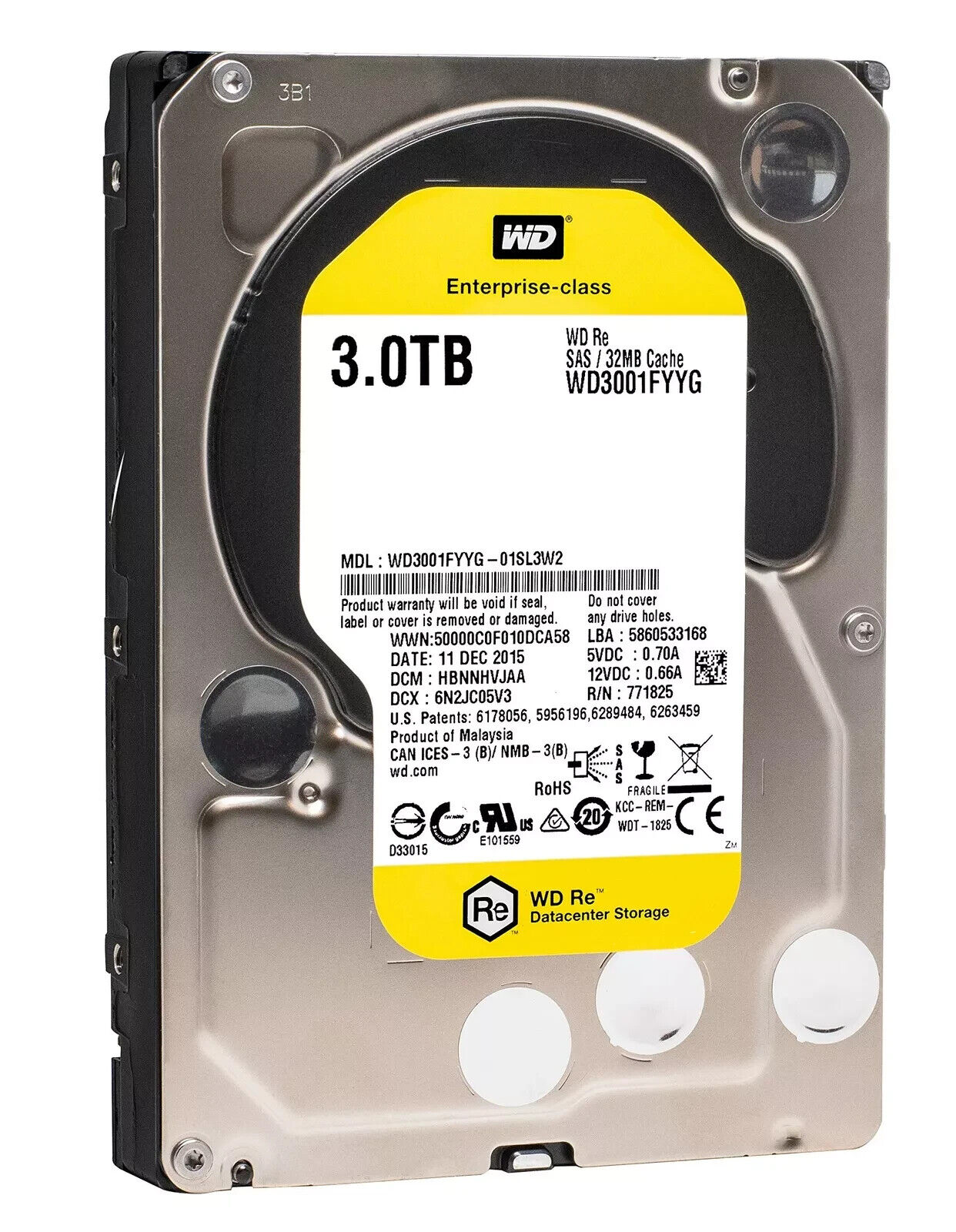 WD Re WD3001FYYG 3TB 7.2K RPM SAS 6 Gb/s 32MB Cache 3.5" Internal Hard Drive