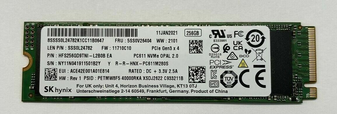 SK Hynix 256GB P/N HFS256GD9TNI-L2BOB EA PC611 M2 2280 PCIe Gen3 x4 NVMe SSD