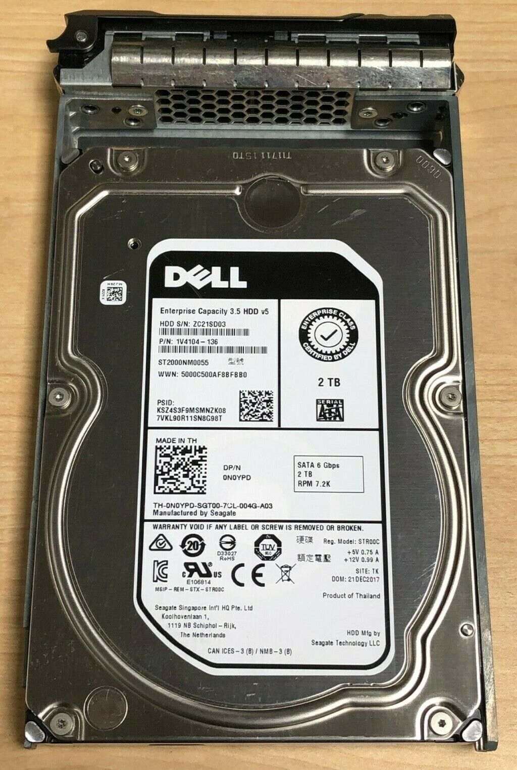 DELL 2TB 7.2K RPM SATA III 3.5 LFF ENTERPRISE 6GB/S HARD DRIVE 2000GB HDD N0YPD