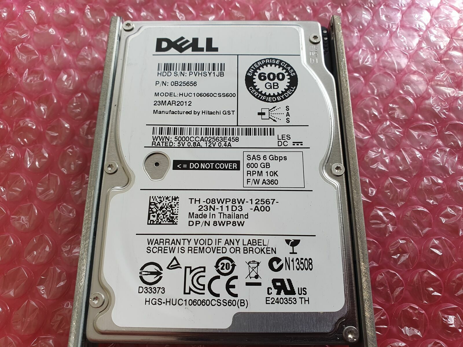 Dell 600GB 2.5'' SFF SAS 6G 10K Hard Drive 08WP8W 8WP8W R730 R630 PowerVault
