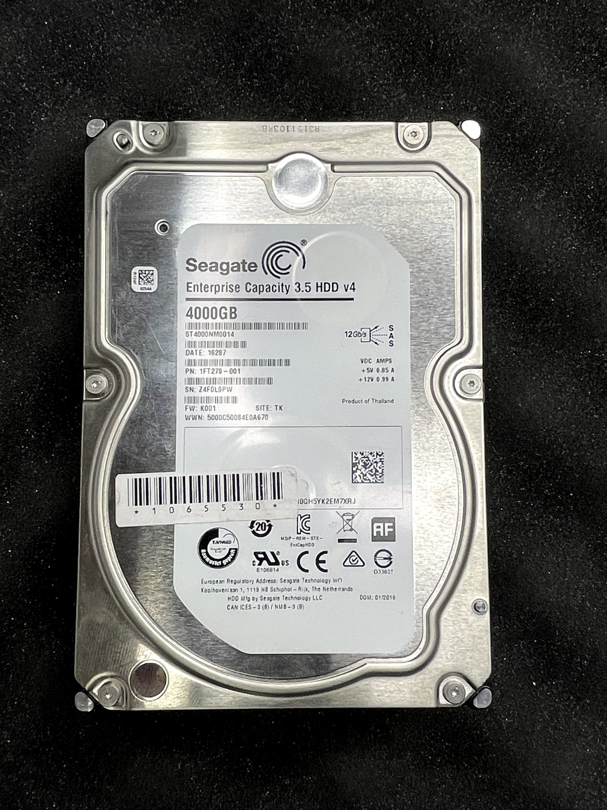 SEAGATE ENTERPRISE CAPACITY 3.5" v4 4TB 12G SAS ST4000NM0014 TESTED K001