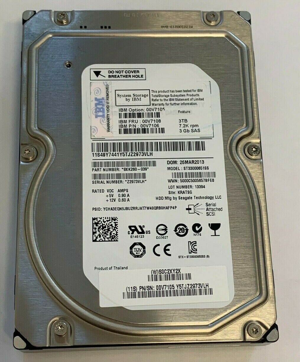 IBM SEAGATE 3TB 7.2K 3GB SAS ST33000651SS Server 64MB Cache SAS 6Gb/s 3.5"