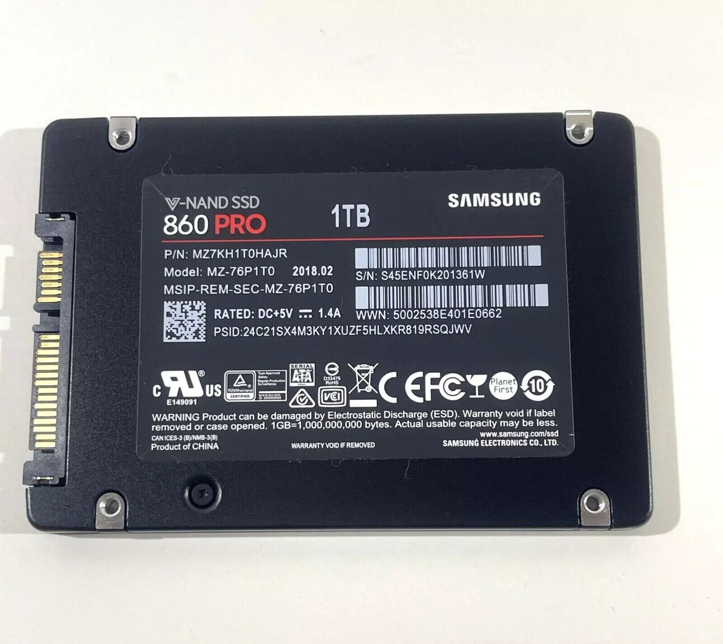 Samsung V-NAND SSD 860 PRO MZ-76P1T0 1TB 2.5" SATA SSD