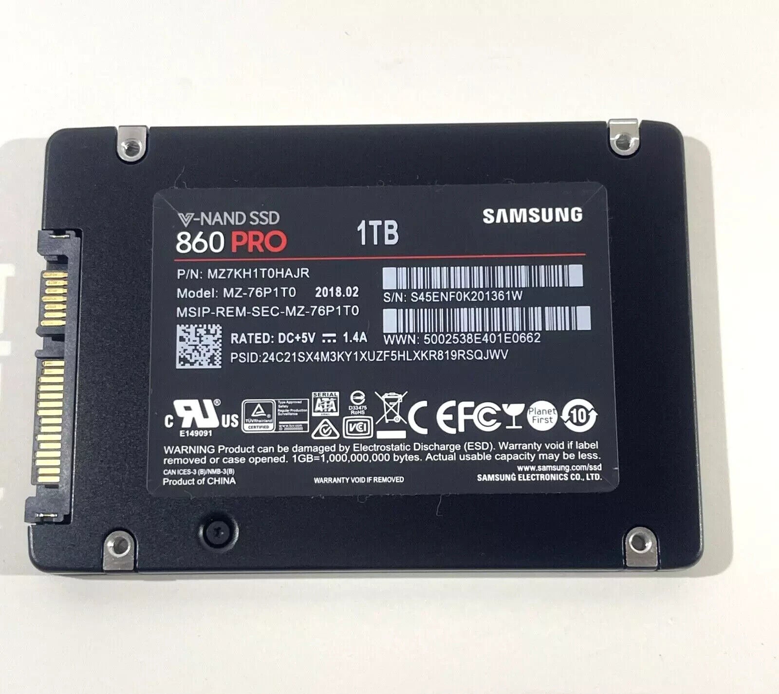 Samsung V-NAND SSD 860 PRO MZ-76P1T0 1TB 2.5" SATA SSD