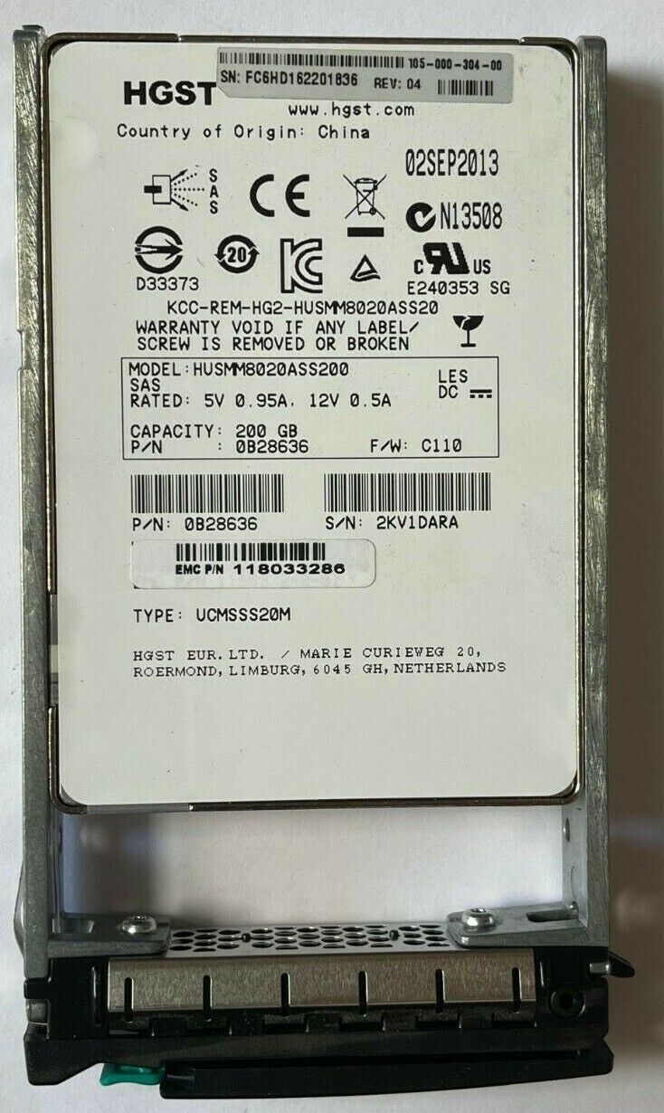 EMC XtremIO 105-000-304 200GB 2.5" SAS SSD for XtremIO Kylin Server 118033286