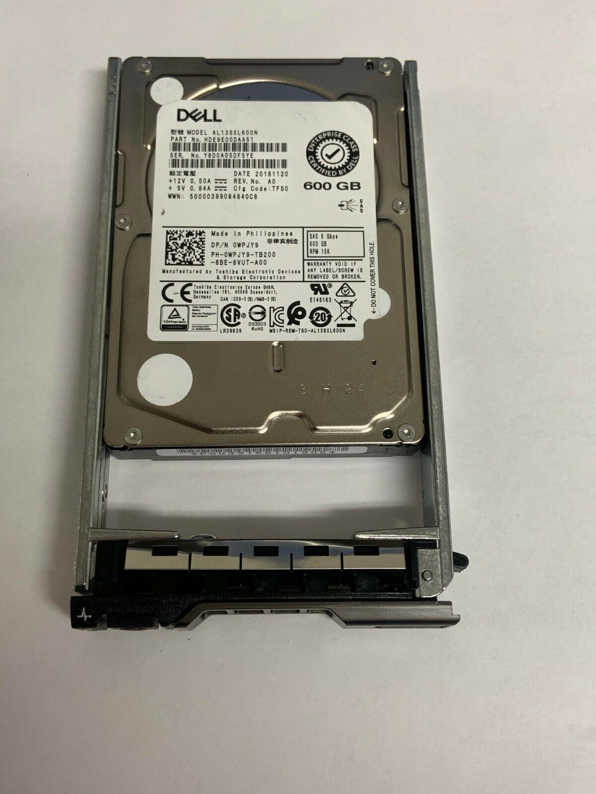 WPJY9 DELL 0WPJY9 600GB 6Gb/s 15K SFF 2.5'' SAS HDD AL13SXL600N hard drive 